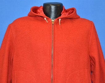 50s Igloo Red Wool Hooded Winter Zipper Front Jacket Medium Vintage