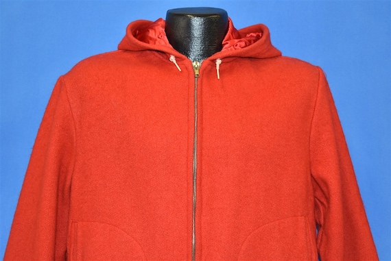 50s Igloo Red Wool Hooded Winter Zipper Front Jac… - image 1