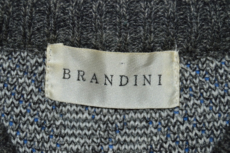 90s Brandini Gray Chains Leather Patch Sweater Large