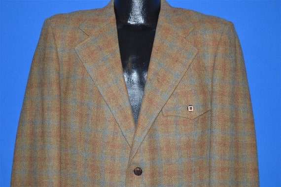 60s Brown Plaid Wool Square Button Sport Coat Sui… - image 2