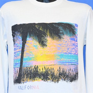 T-shirt California Gold Coast Sunset palmiers des années 90, plage de l&#39;océan Pacifique Medium
