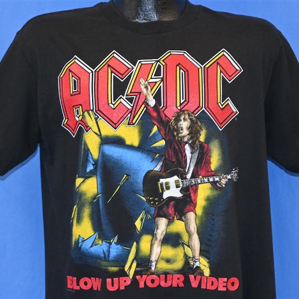 T-shirt ACDC Blow Up Your Video World Tour degli anni '80 del 1988 Angus Young Rock Concert Grande