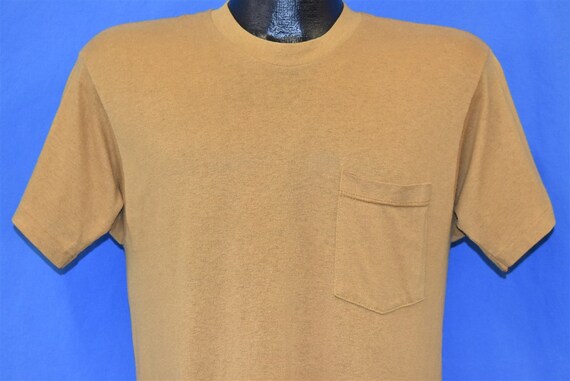 80s Brown Tan Plain Blank Pocket t-shirt Medium