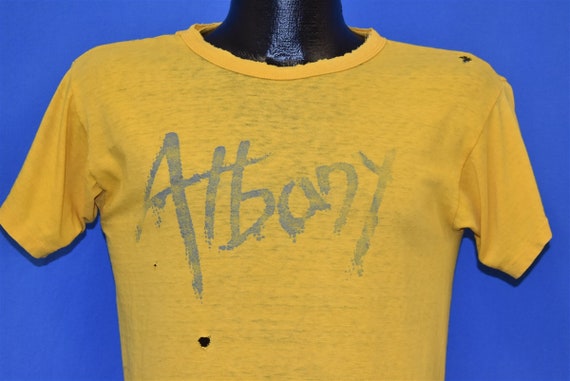 70s Albany New York Upstate Distressed Yellow t-sh
