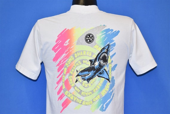 90s Maui and Sons Shark Surf Neon Rainbow Glitter… - image 1