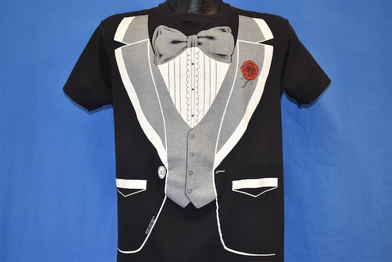 80s Tux Shirt All Over Print Corsage Funny Costum… - image 1