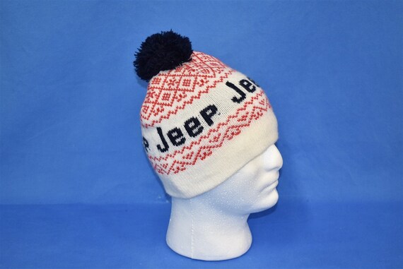 80s Jeep Bobble Winter Knit Beanie Ski 