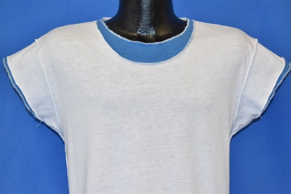 80s White Blue Mesh t-shirt Small - image 1