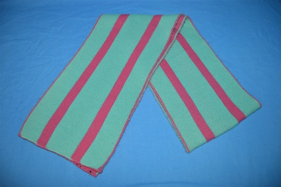 80s Pink and Teal Acrylic Striped Winter Scarf - image 1