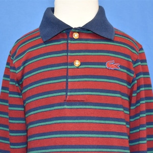 80s Izod Lacoste Maroon Blue Green Striped Polo Shirt Youth Small