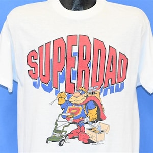 Superdad vader vader superheld jaren 80 grappige cartoon wit T-shirt groot