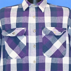 90s OshKosh Purple Blue Plaid Cotton Flannel Button Down Shirt Large