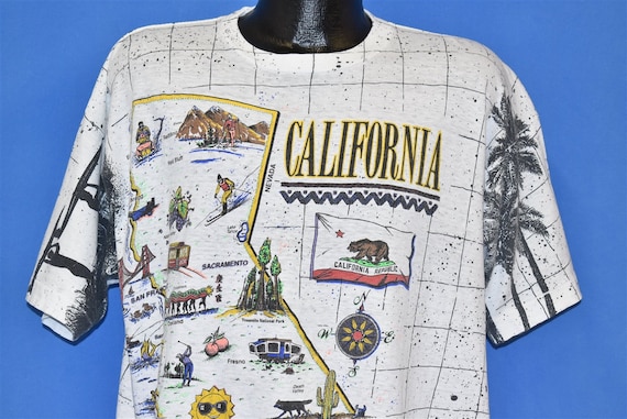 90s California State Map All Over Print Tourist t-