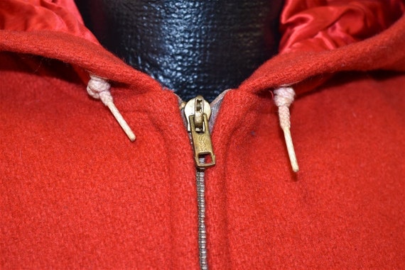 50s Igloo Red Wool Hooded Winter Zipper Front Jac… - image 3