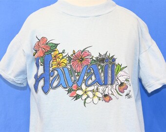 70s Polytees Hawaii Tropical Hibiscus Flowers Floral t-shirt Youth Large