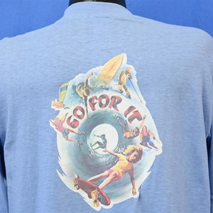 80s Go For It Surfing Skateboard Skiing Ocean Wave Iron On t-shirt Large