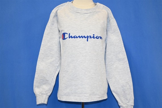Heathered Grey Jugend medium 80er Jahre Langarm-Kinder-T-Shirt Champion-Logo