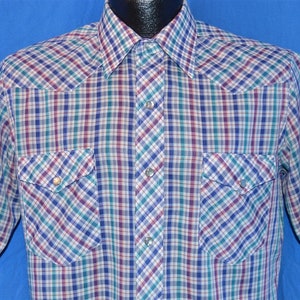 90s Wrangler Rainbow Plaid Pearl Snap shirt Medium