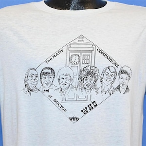80s The Many Companions of Doctor Who Science Fiction TV Show t-shirt Large