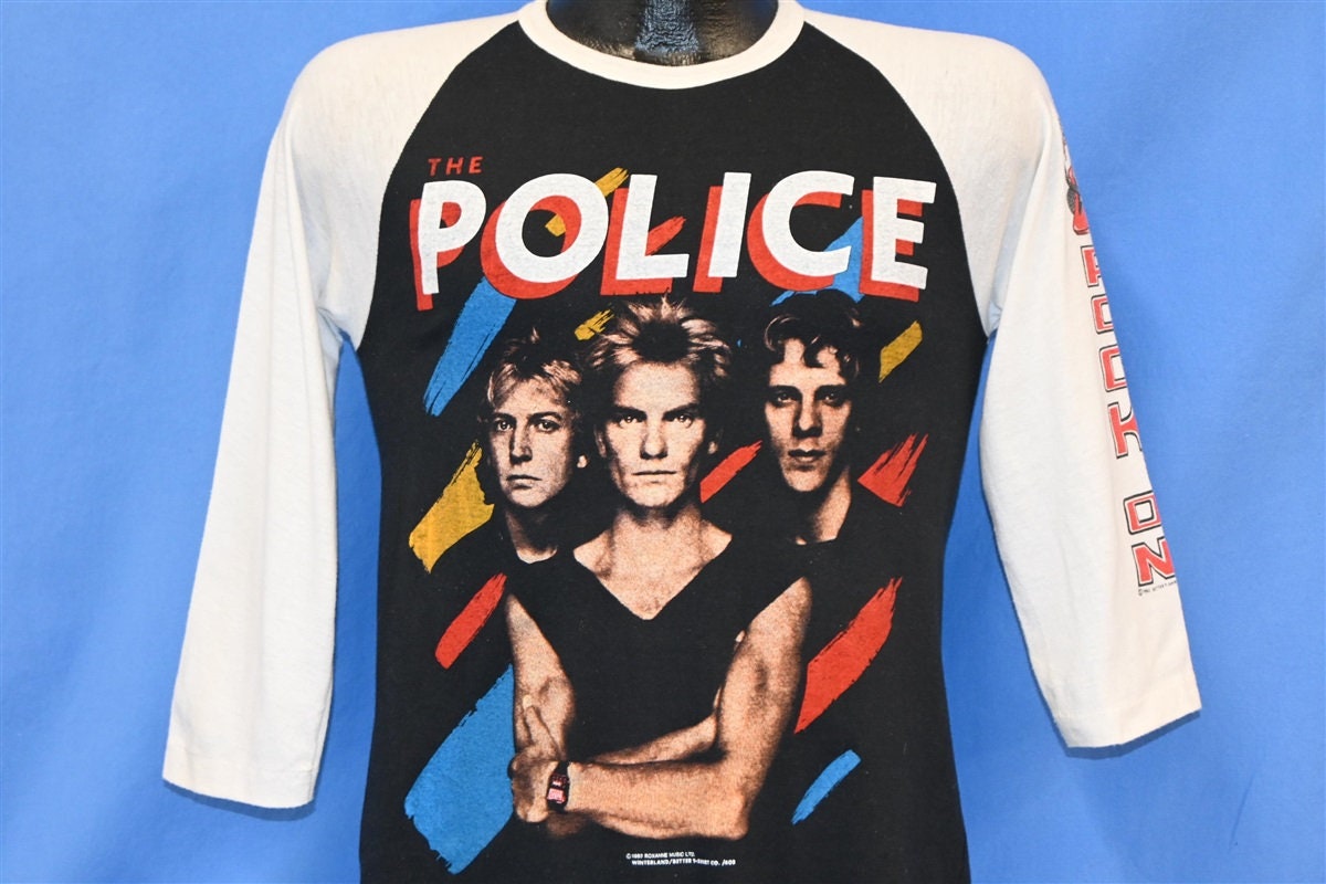 80s USA POLICE raglan sleeve tーshirt M〜L Pre-Sell The Police Music Licensed Raglan 3/4 Sleeve Shirt