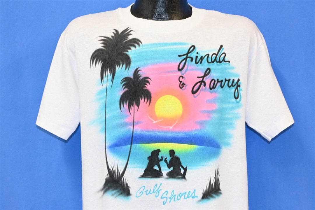90s Gulf Shores Linda Larry Airbrush Sunset Beach Vacation Souvenir