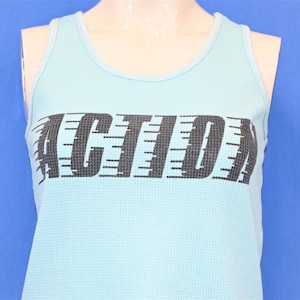 80s Action Waffle Weave Blue Racerback Tank Top t-shirt Women&#39;s Small