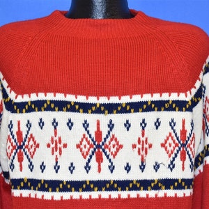 Maglione natalizio a zigzag con fiocco di neve rosso JC Penney degli anni '80, di medie dimensioni, vintage