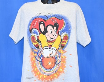 90s Mighty Mouse Basketball Slam Dunk Superhero Cartoon Big Print t-shirt Extra Large