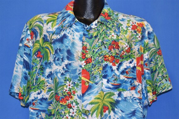70s Surfer Floral Silk 40s Style Aloha Hawaiian Sh