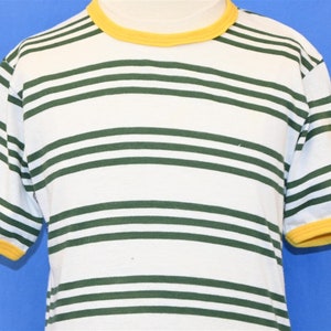 70s Green White Striped Ringer Pocket t-shirt Youth Large