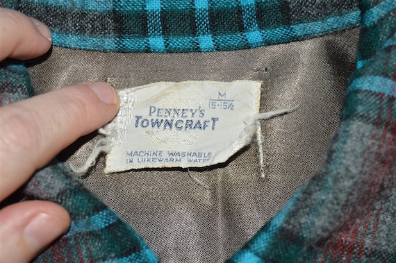 50s Penney's Towncraft Shadow Plaid Wool Shirt Me… - image 4