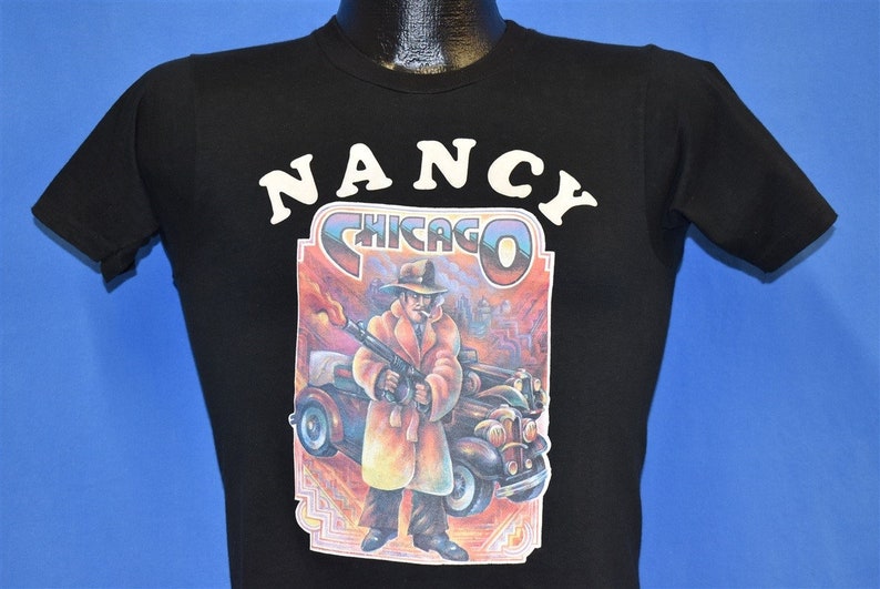 70s Chicago Nancy Iron On Mobster Gun Smoke Black Soft t-shirt Extra Small