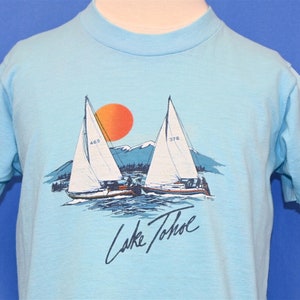 80s Lake Tahoe Sunset Sierra Nevada Mountains Sailboats California t-shirt Youth Large