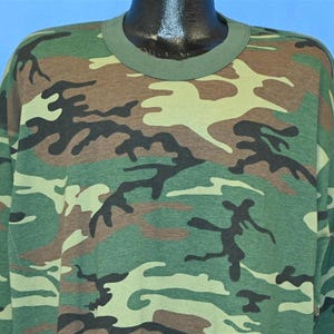 80s Camouflage Woodland Hunting Camo Green Brown Long Sleeve t-shirt XXL