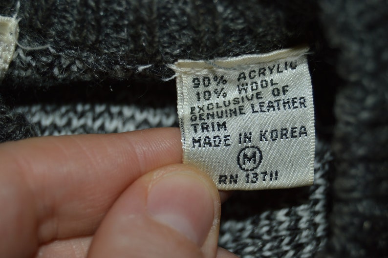 90s Brandini Gray Chains Leather Patch Sweater Large