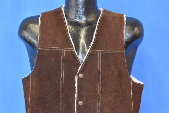 70s Genuine Leather Brown Suede Sherpa Lined Snap… - image 1