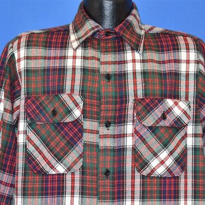 70s Mr. Leggs Red Green Blue Plaid Flannel Button Down Shirt Large Vintage