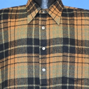 70s Merton Green Brown Plaid Flannel Wool Button Down Shirt Large
