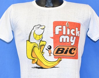 Briquet jetable Flick My Bic années 70, slogan commercial, t-shirt banane drôle, petit