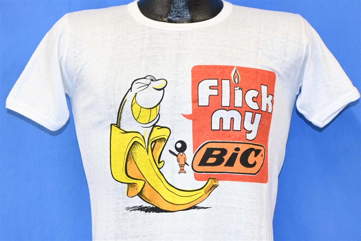【SATIIIZ】Vaelin Pigment Printing T-shirt 70s Flick My Bic Disposable Lighter Commercial Slogan Funny