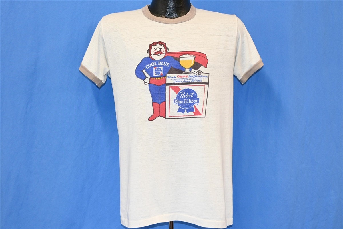 80s Pabst Blue Ribbon Beer Cool Blue Mascot Hero Ringer - Etsy