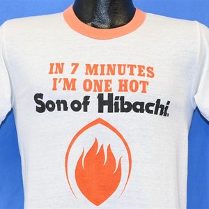 80s Son of Hibachi 7 Minutes I'm One Hot Grill Flame Promo Ringer t-shirt Small