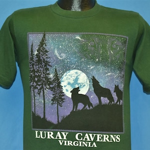 90er Jahre Luray Caverns Virginia Wolves Howling Moon Nature T-Shirt klein