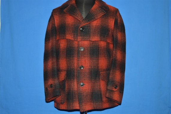 50s Red Black Wool Mackinaw Checked Winter Coat L… - image 2
