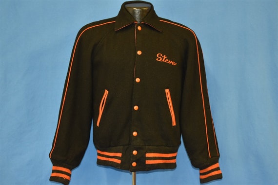 50s Tiger Tech Black Orange Wool Letterman Jacket… - image 3