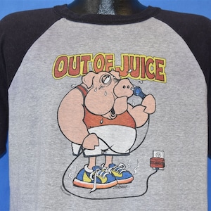 Camiseta raglán de chiste divertido de dibujos animados de cerdo sin jugo de los años 80, extra grande