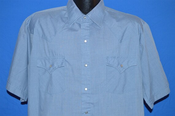 80s Plains Blue Pearl Snap Shirt Large Tall - image 1