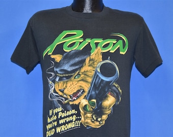 80s Poison Security Dead Wrong Metal Rock Cat 1989 t-shirt Medium