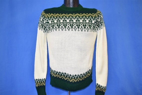 70s Gimbels Green White Knit Sweater Small - image 2