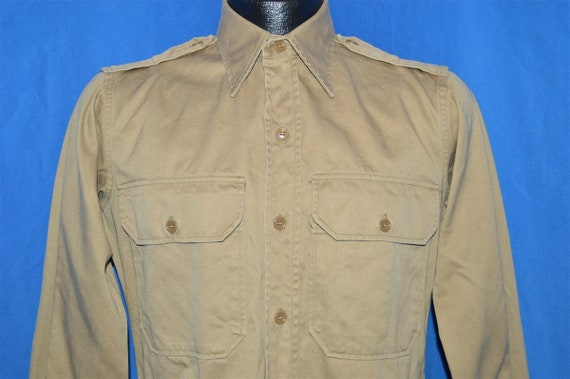 50s Korean War Khaki Military Uniform Shirt Medium
